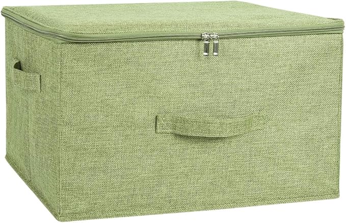 ANMINY Storage Bins with Zipper Lids 36 Qt Lidded Fabric Storage Boxes Baskets Cubes with Handles Collapsible Washable Cotton Linen Closet Shelf Clothes Organizer Containers - Green, Large-NeatNest