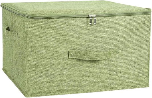 ANMINY Storage Bins with Zipper Lids 36 Qt Lidded Fabric Storage Boxes Baskets Cubes with Handles Collapsible Washable Cotton Linen Closet Shelf Clothes Organizer Containers - Green, Large-NeatNest
