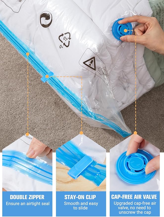 Vacuum Storage Bags with Electric Pump, New Air Valve Combo 32 Pack Vacuum Space Saver Bag, Vacuum Sealer Bags for Clothes, Clothing, Pillows, Comforters, Blankets, Quilt, Travel, Two Compressing Ways-NeatNest