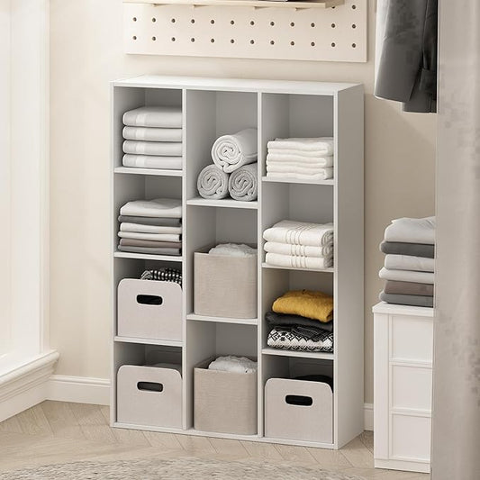 Furinno Reed 11-Cube Open Shelf Clothing & Closet Storage Organization, White-NeatNest