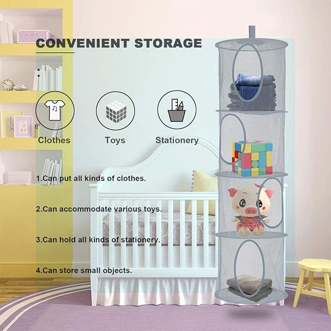 2pcs Hanging Mesh Storage Organizer Bag Foldable Space Saving Organizer with 2pcs S Hooks for Room Bathroom Wall Balcony Wardrobe(Grey，Blue)-NeatNest