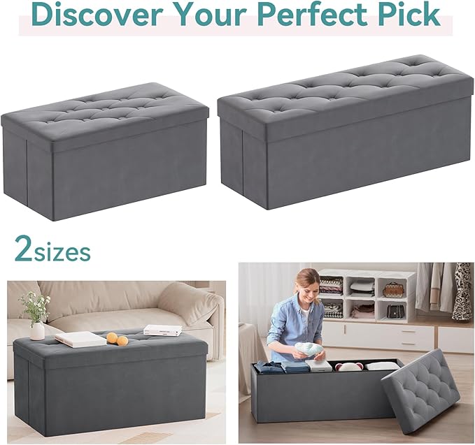 BRIAN & DANY Folding Storage Ottoman Bench, Ottoman with Storage, Foot Rest, Benches Seat for Bedroom, Living Room, Entryway, Long Shoes Bench, 15.7" x 31.5" x 15.7" Gray-NeatNest
