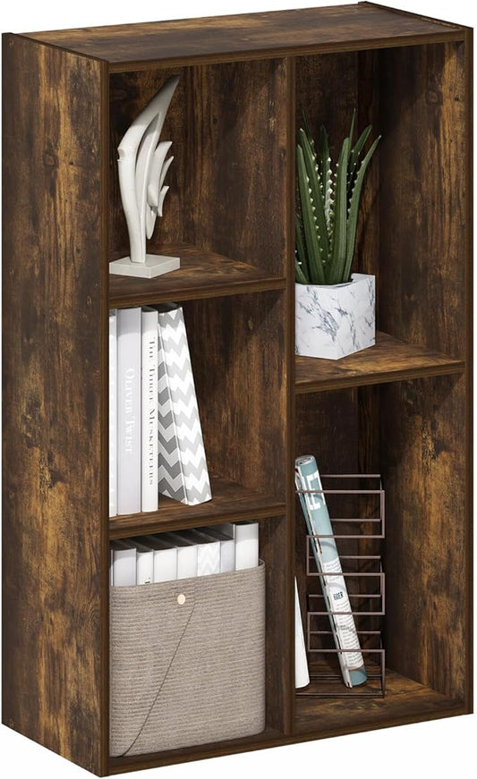 Furinno Luder 5-Cube Open Shelf Bookcase, Bookshelf, Amber Pine-NeatNest