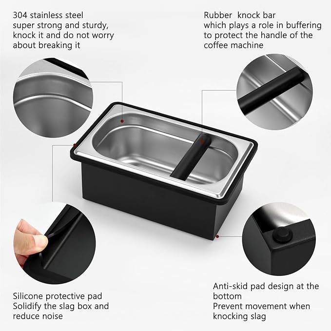 Espresso Knock Box, Stainless Steel Coffee Knock Box Large Capacity Coffee Pucks Container Espresso Machine Tool for Coffee Ground-NeatNest