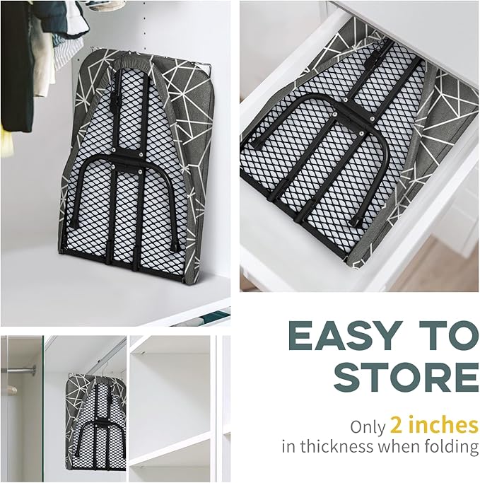 Mini Ironing Board Tabletop Foldable, RAINHOL Space-Saving Iron Board, Compact and Portable for Travel and College, with Hook and Iron Holder, Steel Mesh, 31" x 12", Black and White Stripes
