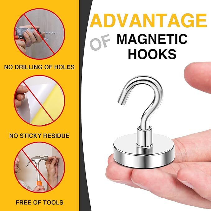 DIYMAG Magnetic Hooks,110 lb Heavy Duty Strong Magnet with Hook for Hanging Rare Earth Neodymium Magnet for Fridge Kitchen Cruise Grill Garage and Storage 12 Packs-NeatNest
