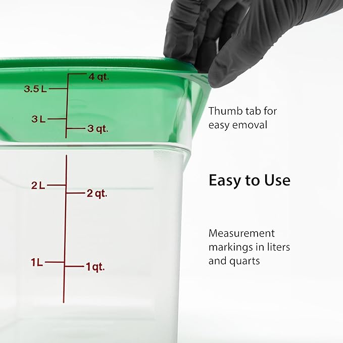 Cambro Food Storage Container with Lid (2 Pack) - Classic Series Square with Green Lid - 4 QT (Quart) - Commercial Grade for Food Prep (Clear)-NeatNest