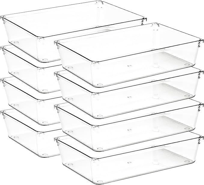 8 Pack Drawer Organizer - 6" X 9" Clear Acrylic Storage Bins with Non-Slip Pads, Versatile Desk Tray for Makeup, Jewelry, Kitchen, Bathroom, and Office Organization-NeatNest