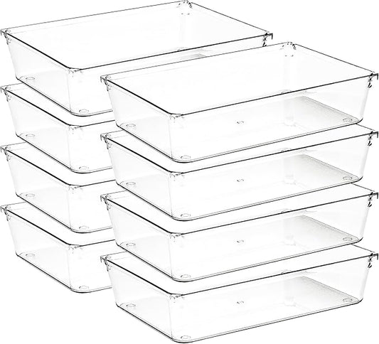 8 Pack Drawer Organizer - 6" X 9" Clear Acrylic Storage Bins with Non-Slip Pads, Versatile Desk Tray for Makeup, Jewelry, Kitchen, Bathroom, and Office Organization-NeatNest