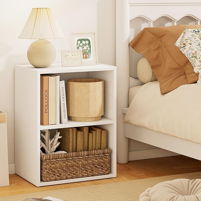 Giantex Bookshelf and Bookcase Set of 2, 2-Layer White Storage Shelf W/Large-Capacity Open Storage Space for Living Room Bedroom Study Office Multi-Functional Furniture Display Cabinet