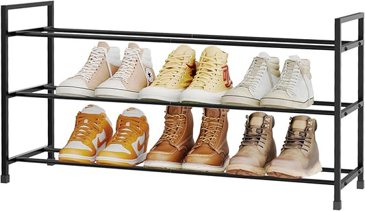 3-Tier Shoe Rack Storage Organizer for Closet, Small Space, Front Door, Sturdy Metal, Black-NeatNest