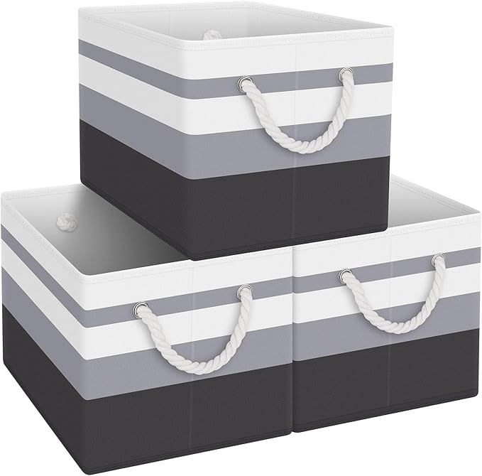 Fab totes Storage Bins [3-Pack], Foldable Storage Baskets for Organizing Toys, Books, Shelves, Closet, Large Storage Box with Rope Handles, Sturdy Organizer Bins,Gradient Grey-NeatNest