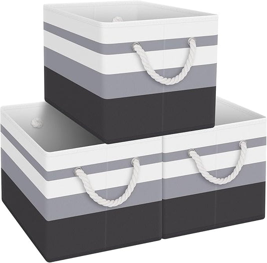 Fab totes Storage Bins [3-Pack], Foldable Storage Baskets for Organizing Toys, Books, Shelves, Closet, Large Storage Box with Rope Handles, Sturdy Organizer Bins,Gradient Grey-NeatNest