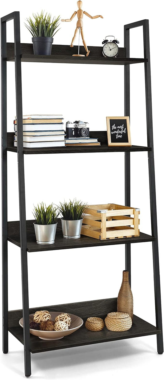 CAPHAUS 4 Tier Ladder Bookshelf, 24 Inch Width Free Standing Shelf, Bookcase Shelf Storage Rack Organizer, Industrial Book Shelves for Home Office, Living Room, Kitchen, Black Wooden Shelves-NeatNest