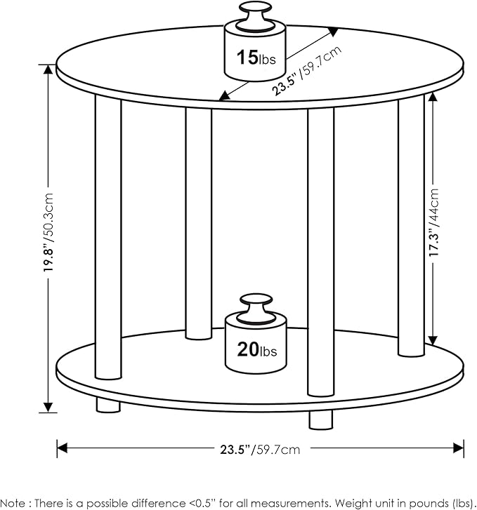 Furinno Turn-N-Tube Simple Design 2-Tier Round Wooden Small Coffee Table, Marble White-NeatNest