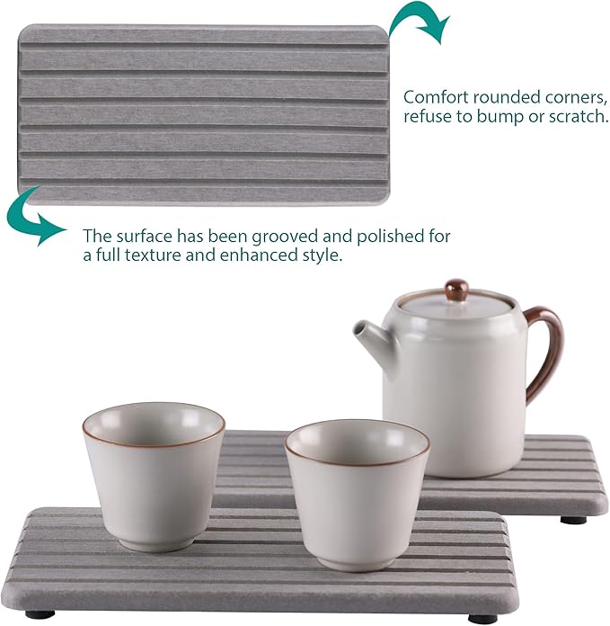 2 PCS Water Absorbent Diatomite Coasters Rectangle, Grooved Design, Water Absorbing Stone Used for Hand Soaps & Plants & toiletries in The Modern Home-NeatNest