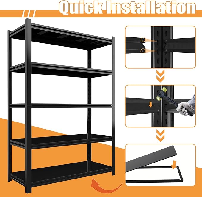 2PCS 35.4” W Garage Shelving Units, 5 Tier Metal Shelving Heavy Duty, Adjustable Shelves for Garage Storage, 2500lbs Industrial Metal Shelf Unit for Basement/Warehouse/Shop