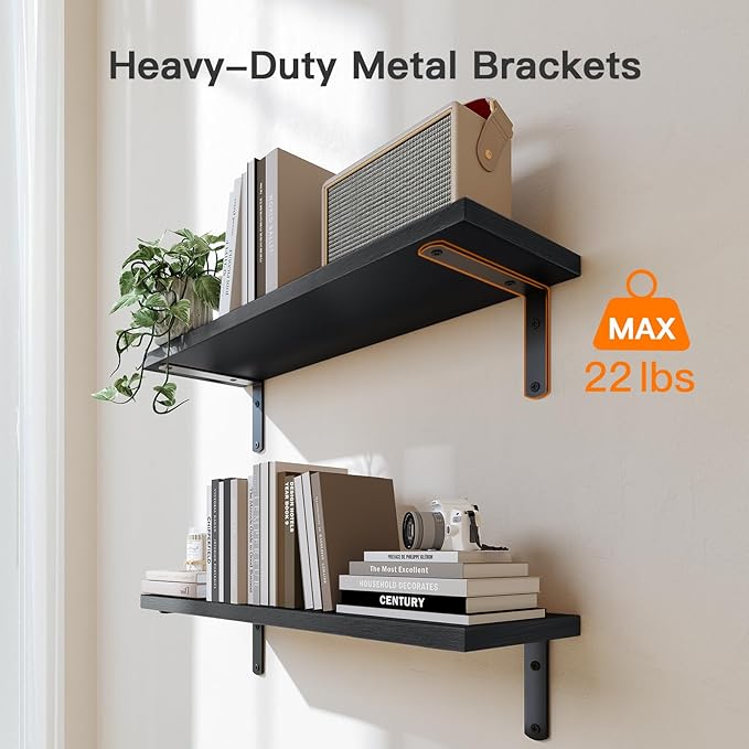 Amada Bathroom Shelves Over Toilet with Storage Basket, Floating Wall Shelves for Home Organization & Wall Decor, Bathroom/Kitchen/Living Room ShelvesBlack-NeatNest