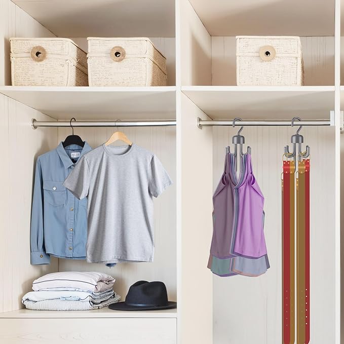 3Pcs Tank Top Hanger, Rotatable Bra Hangers for Closet Organizer, Max 72 Storage Capacity Belt Hanger, Plastic Space Saving Closet Organizers Apartment Dorm Essentials for Bra Tank Top Belt Tie, Grey-NeatNest