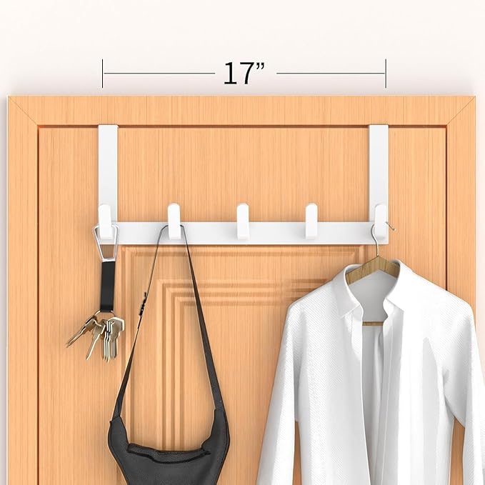 Over The Door Hooks Hanger with Extended Arms,L7U,Fits 1 3/8" Doors, Bathroom Accessories and Towel Rack Organizer Holder for Coat Robe Hat,White