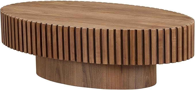 Coffee Table, 43.7 Inch Modern Handcraft Solid Wood Drum Oval Coffee Table for Living Room, Small Space, Office, Easy Assembly (Walnut)-NeatNest