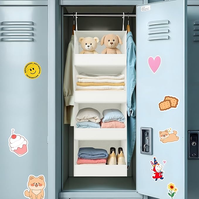 GRANNY SAYS 4-Shelf Hanging Organizer, Closet Hanging Shelves, Closet Hanging Storage Organizers, Organization for Bedroom, Living Room, Baby Nursery, Camper Accessories, Beige, 1-Pack-NeatNest