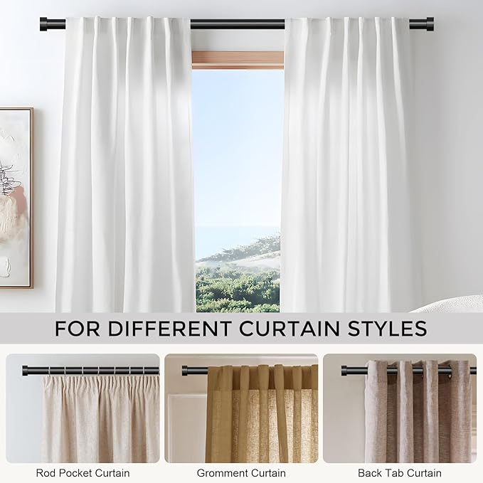 2 Pack Black Curtain Rods for Windows 66 to 120 Inch(5.5-10 Feet),1" Diameter Drapery Rods with Modern Style End Cap Finials,Size:36-120 Inch