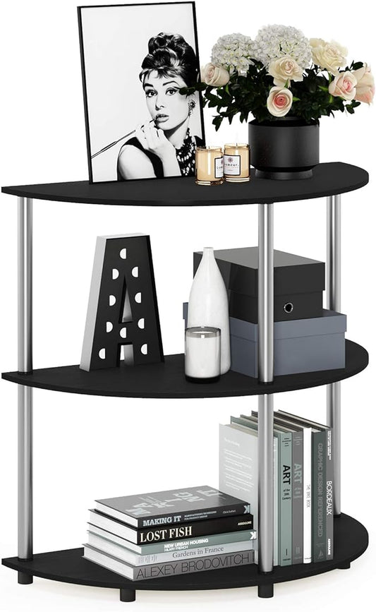 Furinno Frans Turn-N Half Round Console Table with Stainless Steel Tubes, Black Oak 15.6D x 31.1W x 30.8H in-NeatNest
