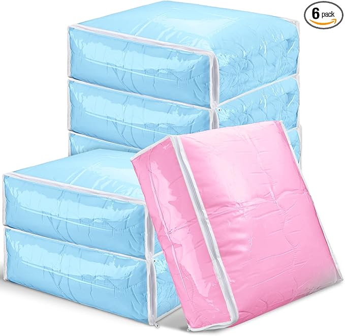 6 Packs Clear Zippered Storage Bags Sweater Moth Bags Plastic Storage for Blankets Clothes Bed Sheet Organizer with Zipper for Closet Linen Sweater Bed Sheet Clothes Pillow(24 x 20 x 10 Inch)