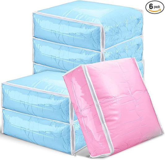 6 Packs Clear Zippered Storage Bags Sweater Moth Bags Plastic Storage for Blankets Clothes Bed Sheet Organizer with Zipper for Closet Linen Sweater Bed Sheet Clothes Pillow(24 x 20 x 10 Inch)