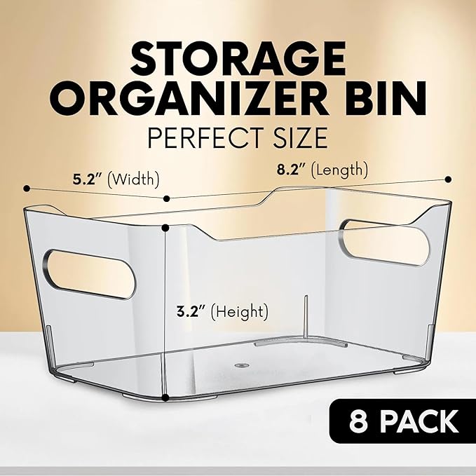 Clear Plastic Storage Bins, Small Fridge Organizer Kitchen Organizers and Storage Containers Bathroom Organization and Storage Bin for Makeup Organizer, fruits, Chips, Perfume, Skin Care, crafts-NeatNest