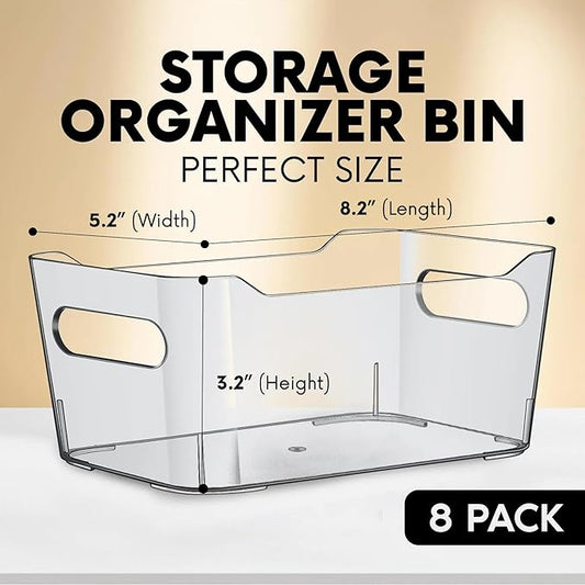 Clear Plastic Storage Bins, Small Fridge Organizer Kitchen Organizers and Storage Containers Bathroom Organization and Storage Bin for Makeup Organizer, fruits, Chips, Perfume, Skin Care, crafts-NeatNest