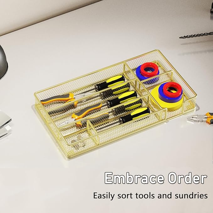 Desk Drawer Organizer Tray, Office Drawer Organizer, Desk Accessories & Workspace Organizers, Suitable for Tools, Pencils, Office Supplies Storage (Gold)-NeatNest