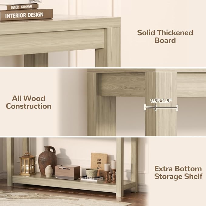 47" Farmhouse Wood Entryway Table Narrow Console Table with Storage Behind Couch Sofa Table with Shelves Entry Way Table with Open Storage, Easy Assembly, Classical Washed Oak-NeatNest