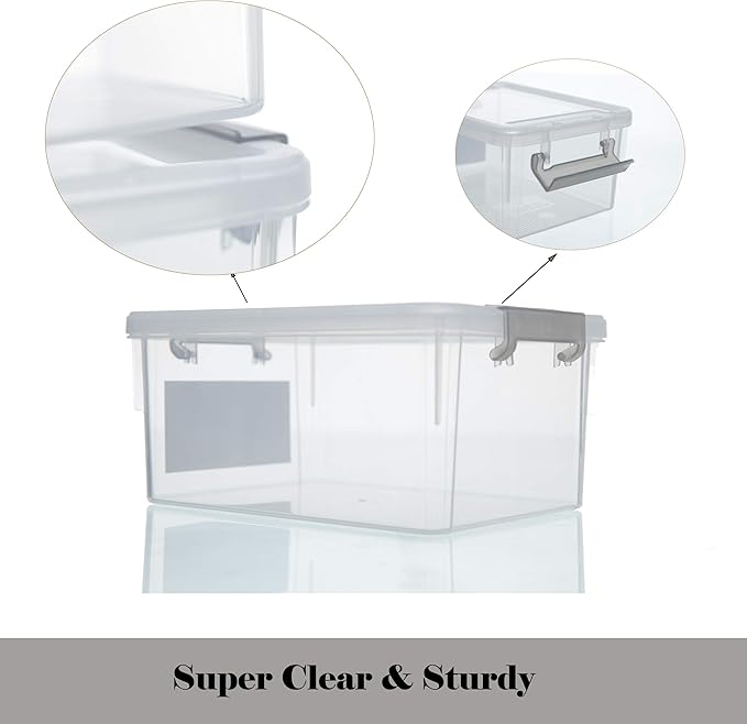 Citylife 1.3 QT 10 Pack Small Storage Bins Plastic Storage Container Stackable Box with Lids for Organizing, Clear White-NeatNest