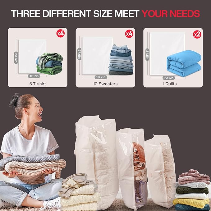 Vacuum Storage Bags for Travel, 10 Pack Vacuum Seal Bags for Clothing Travel, Compression Packing Kit with High Pressure Electric Pump, Space Saver for Clothes Luggage Traveling-NeatNest
