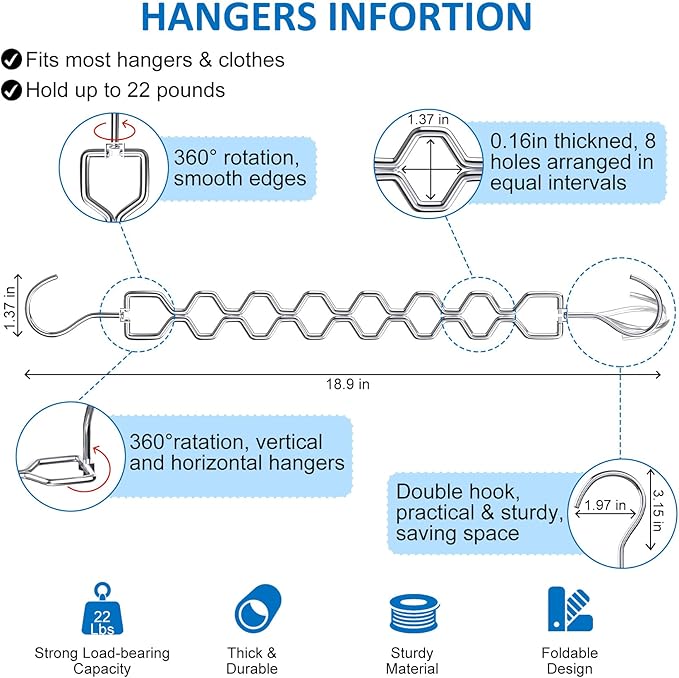 12 Pack Space Saving Hangers for Clothes, Heavy Duty 30Lbs Capacity Magic Collapsible Clothes Space Saver Metal Hanger Organizer with 360° Swivel Hook, Closet Organizers Storage Dorm Essentials Silver-NeatNest