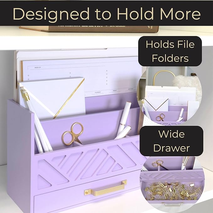 BLU MONACO Mail Organizer Countertop Kitchen - Purple Wood Desk Storage with Drawer - Mail Sorter or Bill Holder for Desk - Farmhouse Accessories & Mail Basket for Counter-NeatNest