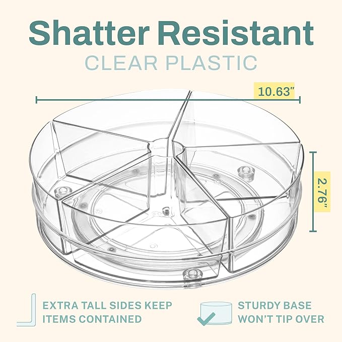 Home Intuition Round Plastic Lazy Susan Turntable Food Storage Container for Kitchen (5 Removable Bin, 2 Pack)