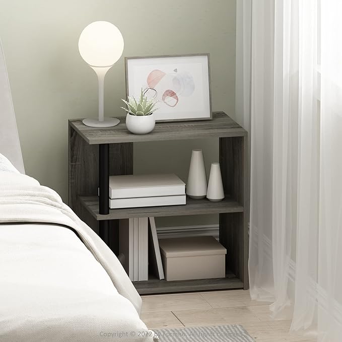Furinno Romain 2-Tier End Table, French Oak/Black-NeatNest