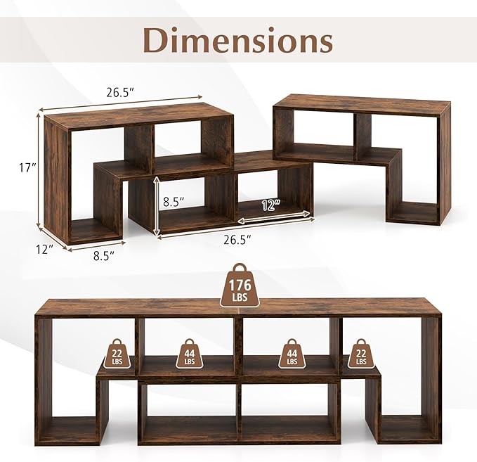 Giantex Free-Combination TV Stand for Bedroom - Entertainment Center for 50 55 60 65 Inch TV, 3-Piece Media Console Table with Storage Cubes, Deformable Open Storage Bookcase Shelf (Brown)-NeatNest