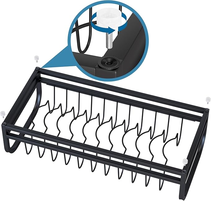 Dish Drying Rack Small for Kitchen Counter, 304 Stainless Steel Kitchen Organizer Rack w Cutlery Holder, Dish Drainer for Pots & Pans, Cutting Boards, Plates, Serving Trays & Lids (Black)