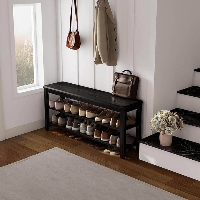Wood Shoe Rack Bench for Entryway, 2 Tier Shoe Rack for Front Door Entrance, Shoe Bench with Shoe Storage for Entryway, Bedroom, 47.2"-NeatNest