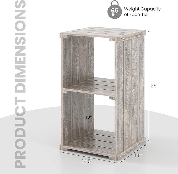 Giantex 2-Cube Bookcase Set of 2, 3-Tier Paulownia Wood Cubic Organizer w/Open Back, Freestanding Cubby Storage Shelf, Slatted Wooden End Table, Farmhouse Style Bookcase for Living Room, Bedroom