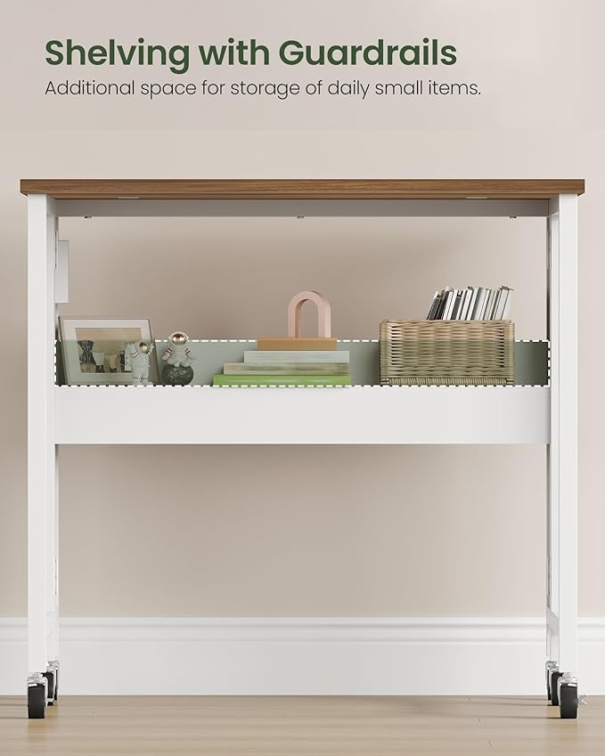 31.5" Modern Folding Computer Desk with Power Outlets, Wheels, Storage, Perfect for Small Spaces Rustic Brown and White TDN01UWL-NeatNest