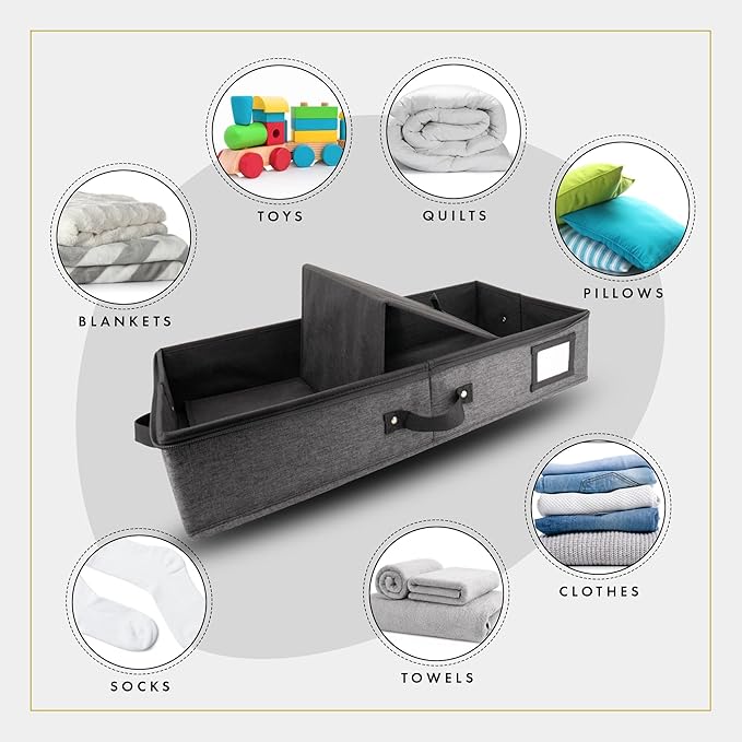 HOMELUX THEORY 2pc Under Bed Storage Containers, Bedroom Under the Bed Drawer Storage Organizer with Bins and Lids, Large Underbed Clothes Storage Box Ideal for Blanket, Fabric, & Shoes (Dark Gray)-NeatNest