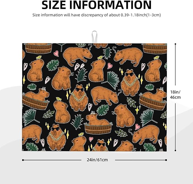 Capybara Dish Drying Mat for Kitchen Counter Cute Kitchen Mat Microfiber Kitchen Countertop Absorbent Reversible Drainer Rack Pad Dish Drying Mat 18 x 24 Inch-NeatNest