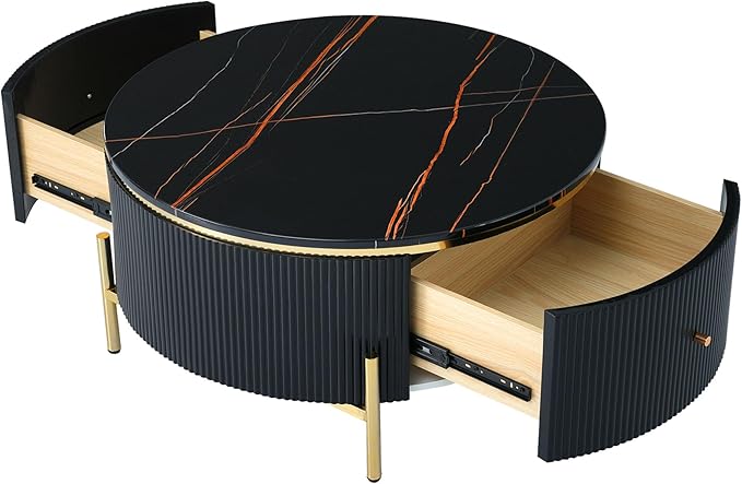 31.5'' Modern Round Coffee Table with 2 Large Drawers Storage Accent Table for Living Room(31.5'')