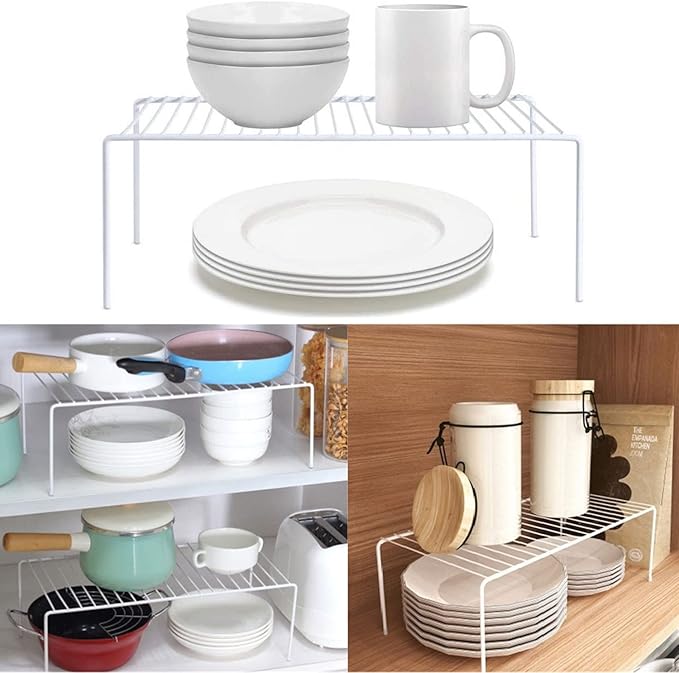 Cabinet Storage Shelf Rack Set of 6, Medium (13 x 9.4 inch) Rustproof Metal Wire Kitchen Cabinet Organizer and Storage, Cupboard Spice Shelf Rack for Plate, Dish, Counter & Pantry Organization-NeatNest