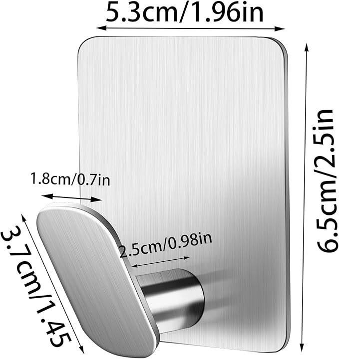 DELITON Towel Hooks for Bathrooms - 8 Pack Adhesive Wall Hooks for Hanging Robe Coat Stick on Hook No Damage SUS 304 Stainless Steel, Silver-NeatNest